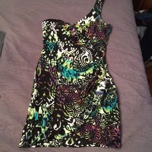 Tropical one shoulder vacation dress